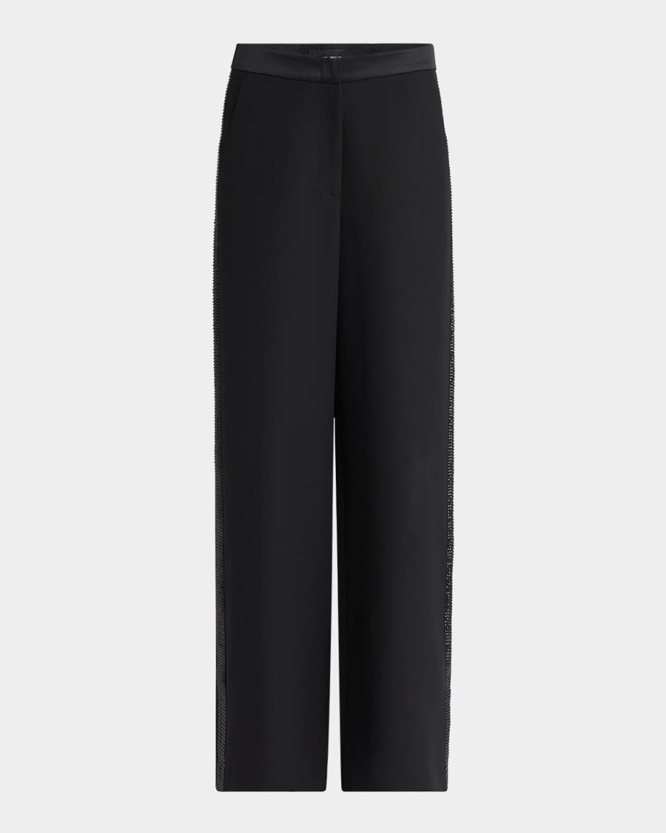 Wide-Leg Beaded Silk Tuxedo Pants
